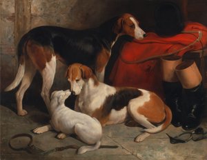 Una coppia di foxhound con un terrier, proprietà di Lord Henry Bentinck da William Barraud